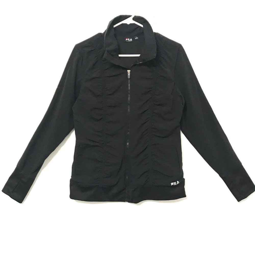 FILA SPORT Black Full Zip Ruched Active Running Jacket w/ Thumbholes